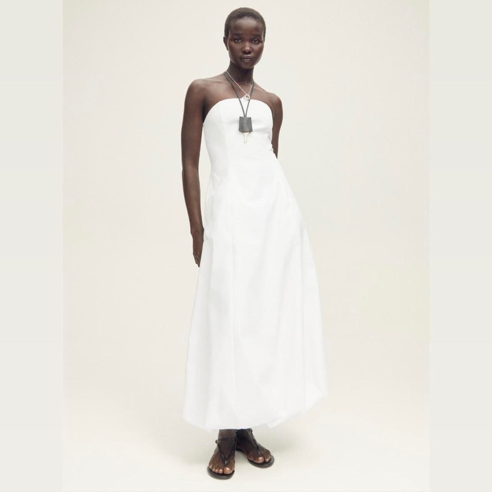 White Strapless Midi Dress